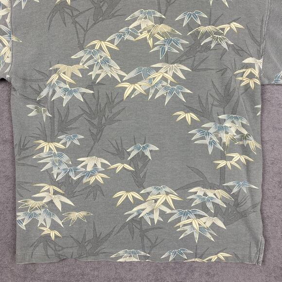 Tommy Bahama Polo Shirt Mens Large Gray Bamboo Leaf Hawaiian Tropical Cotton - Picture 10 of 15